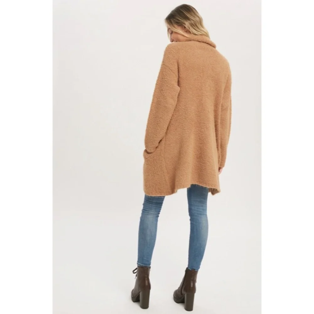 SOLD OUT Camel Soft Fuzzy Drape Front Dolman Oversized Knit Cardigan Sweater - Picture 8 of 8